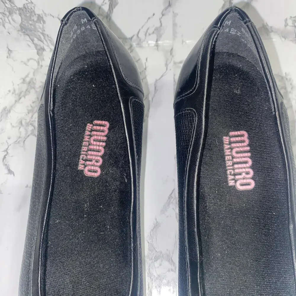 Munro Black Leather Jillian Patent Cap Toe Leather Heels Women's Size 6.5